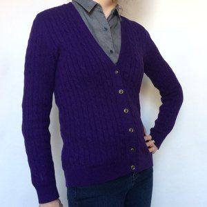 Lands End Button-down V-neck Cable Cardigan Purple